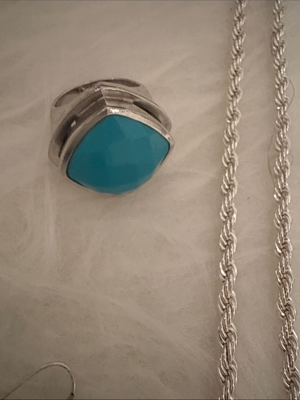 Turquoise Silver Stone Tone Necklace, Bracelet, Earrings & Size 7 Ring Set - Picture 5 of 6